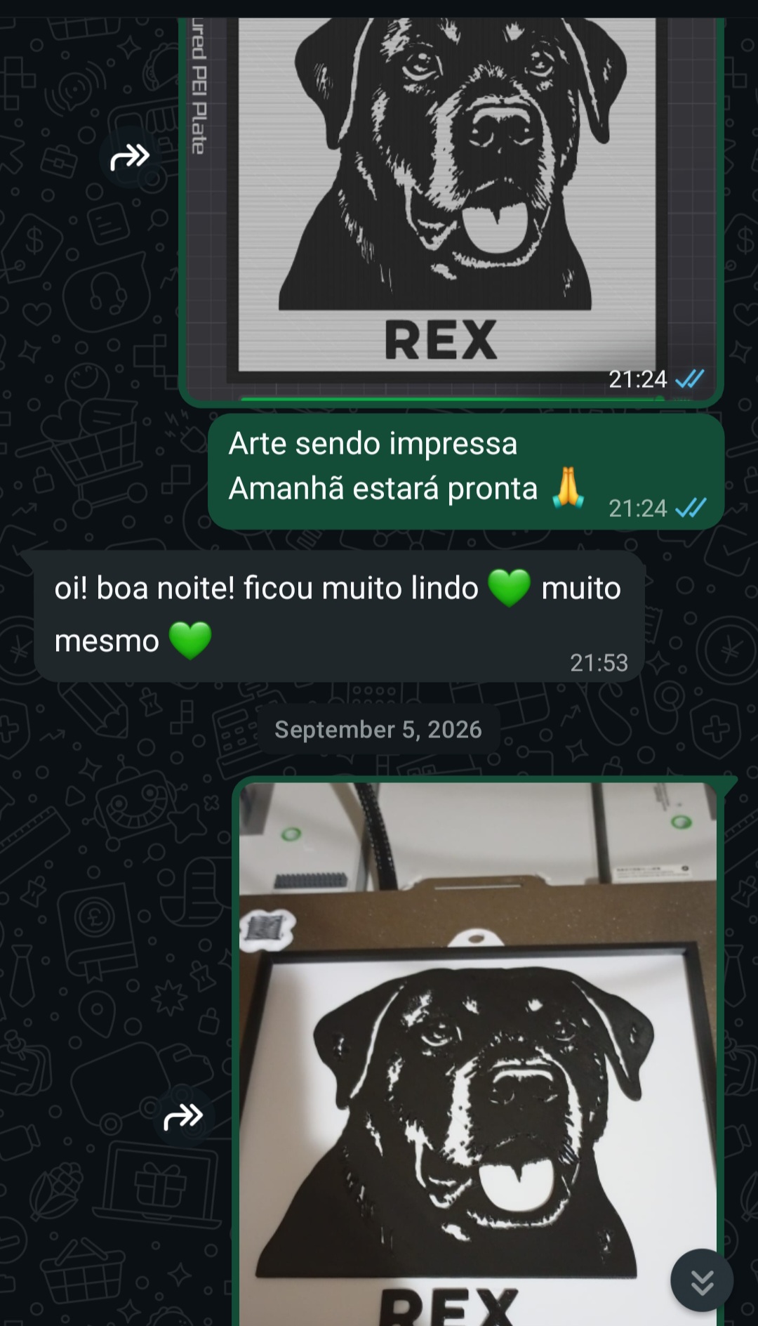 Arte do pet sendo produzida na impressora 3D